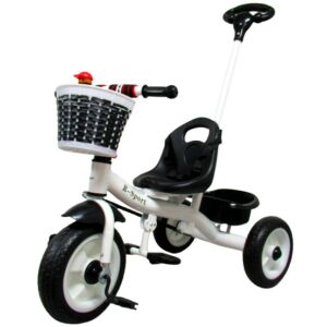 Fehér és fekete R-Sport tricikli tolókarral, kosárral és biztonsági elemekkel - R-Sport