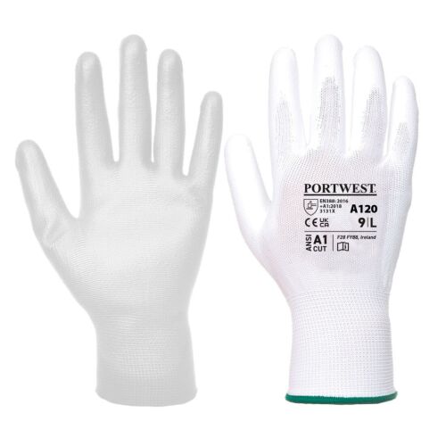 Portwest A120 Nylon kesztyű PU tenyérmártott, 9-es méret, fehér - Munkavédelmi kesztyű
