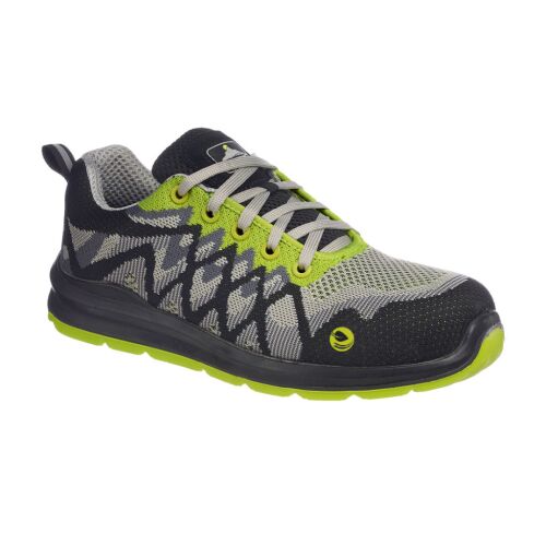 Portwest Compositelite Eco Runner S1P munkavédelmi cipő, szürke és zöld színben, lélegző, könnyű, kényelmes - Munkavédelmi lábbeli