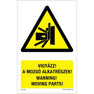 Vigyázz Mozgó alkatrészek Öntapadós matrica 160x100 mm 120315516 - Figyelmeztető matrica