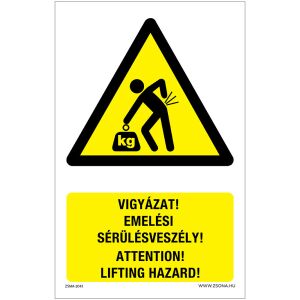 Vigyázat Emelési sérülésveszély Öntapadós matrica 160x100 mm 120315539 - Figyelmeztető matrica