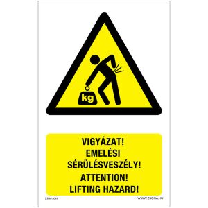 Vigyázat Emelési sérülésveszély Alumínium tábla 160x250 mm 120315540 - Figyelmeztető matrica