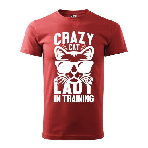Piros póló fehér "Crazy Cat Lady in Training" felirattal és napszemüveges macskával - Ajándék ruha és kiegészítő