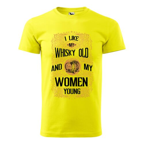 Póló I like my whisky mintával - Sárga S méretben