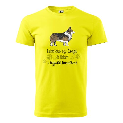 Sárga póló Corgi kutyával és a 'Naked csak egy Corgi, de Nekem a legjobb barátom!' felirattal - Ajándéktárgy