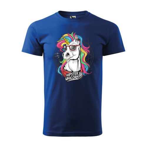 Póló Hipster unicorn mintával - Kék S méretben