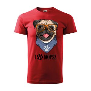 Póló Mopsz mintával - Piros S méretben v2 120323260 - Ajándék póló