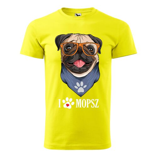 Póló Mopsz mintával - Sárga S méretben v2