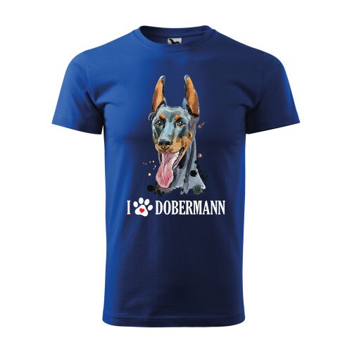 Kék póló Doberman mintával, I love Doberman, kutya szerelmeseinek póló - Ajándék póló