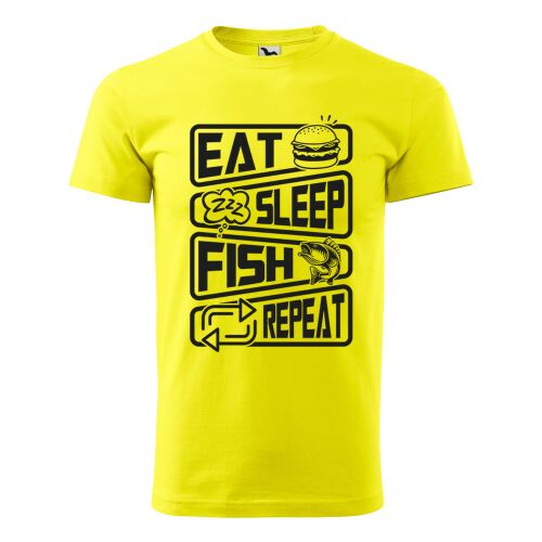 Sárga Eat Sleep Fish Repeat póló - Ajándékötlet