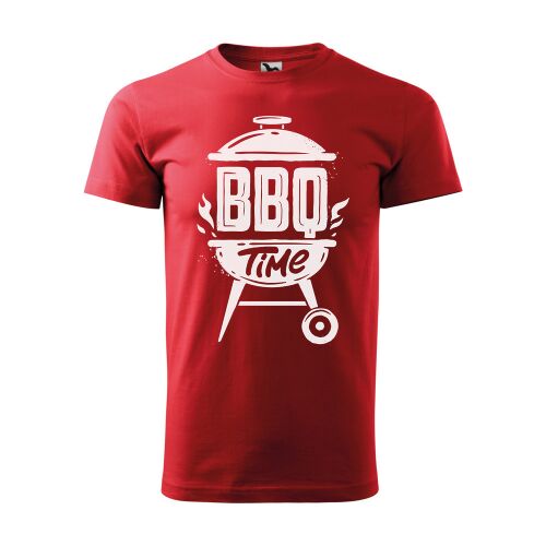 Piros póló BBQ Time felirattal és grill mintával - Ajándékötlet