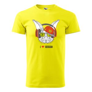 Póló Zenét hallgató nyúl mintával - Sárga S méretben 120328280 - Ajándék póló