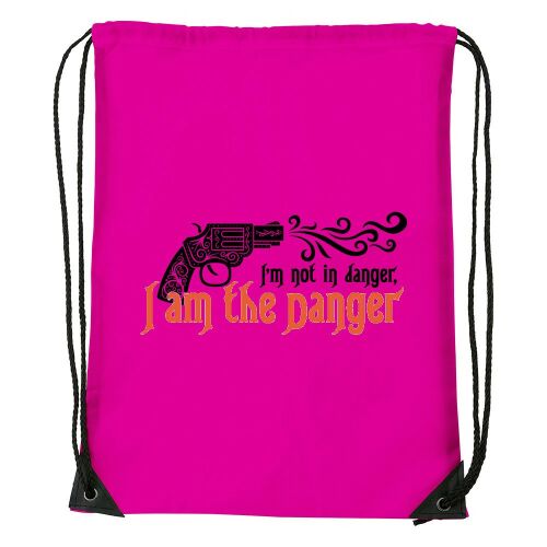 Magenta színű húzózsinóros táska "I'm not in danger, I am the danger" felirattal és egy fegyver grafikával - Irodaszer és írószer