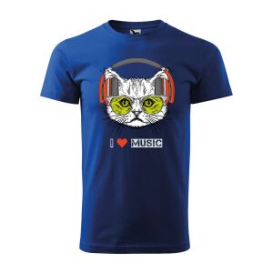 Póló Zenét hallgató cica mintával - Kék S méretben 120329838 - Ajándék póló