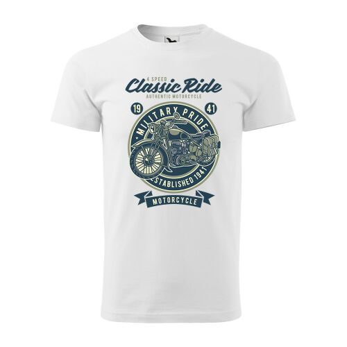 Fehér Classic Ride motoros póló katonai büszkeség mintával - Ajándék ruha és kiegészítő