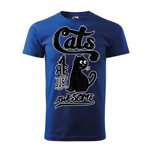 Kék póló fekete macskával és a 'Cats are just awesome' felirattal - Ajándék ruha és kiegészítő