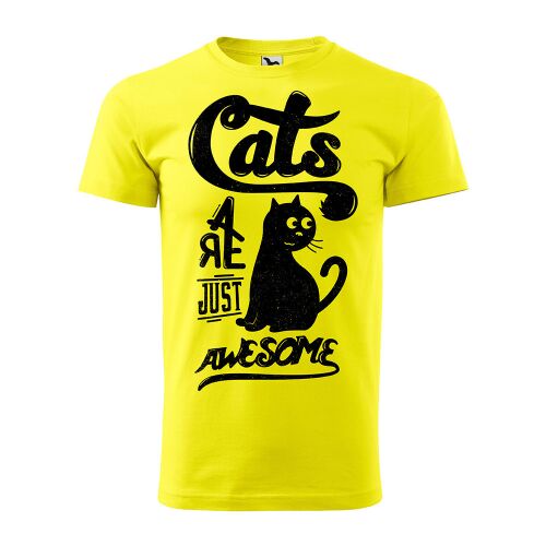 Sárga póló fekete macskával és a 'Cats are just awesome' felirattal - Ajándék ruha és kiegészítő
