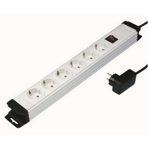 White 6-outlet power strip with surge protection and on/off switch