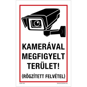 Kamerával megfigyelt terület! Műanyag tábla 160x100 mm 120338428 - Jelölés & Figyelmeztetés