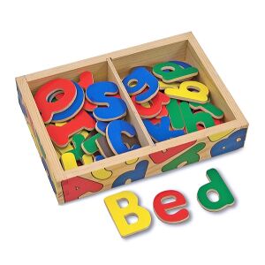 Melissa & Doug Alphabet Magnetic din Lemn, 52 litere magnetice într-o cutie din lemn, litere mari și mici, jucărie educativă pentru copii - Melissa & Doug Jocuri si jucarii educative