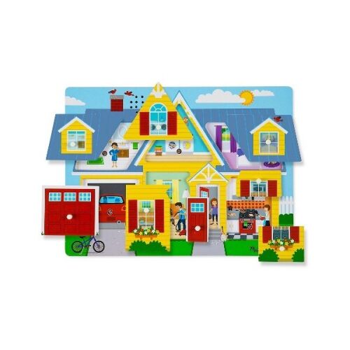 Melissa & Doug My House Sound Jigsaw Puzzle, egy fa kirakós játék 8 levehető darabbal és hangeffektusokkal, egy házat ábrázolva különböző szobákkal és hangokkal