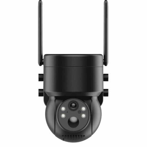 Woox Smart Home Outdoor Security Camera with Solar Panel, black, 2.8mm lens, F2.0 aperture, motion and sound detection, two-way communication