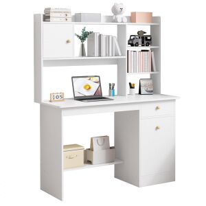 Biurko komputerowe białe loft pod laptop nowoczesne skandynawski 7 półek 139891307 - Meble biurowe