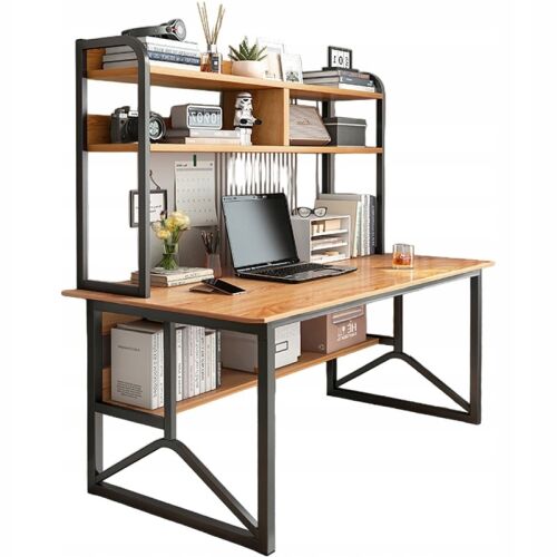 Fodym dunkler Buche Computertisch mit Regalen, 120 cm moderner Loft-Stil