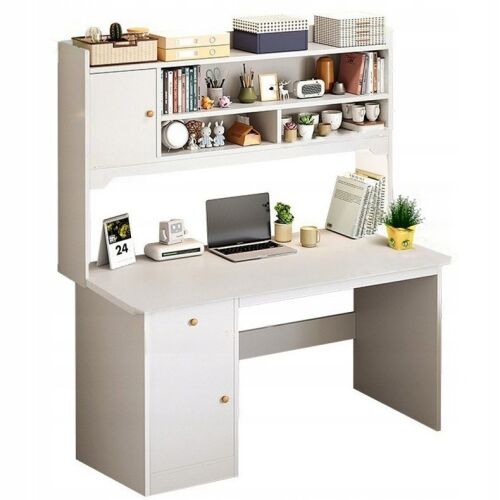 Fodym Computertisch, weißer Laptop-Tisch mit Bücherregal darunter, großes Bücherregal 146194449