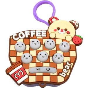 Hordozható gyerekjáték Flippy, Gopher játék, fényekkel és zenével, kulcstartó típus, mackó modell, szilikon és ABS anyag, barna