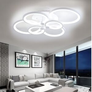 6 Gyűrűs JOZY® csillár, LED 3 féle fényerővel, hideg, meleg és semleges, esztétikus kivitel, funkcionális, teljesítmény 160W, 80x58x13 cm, matt fehér modell, fém/akril