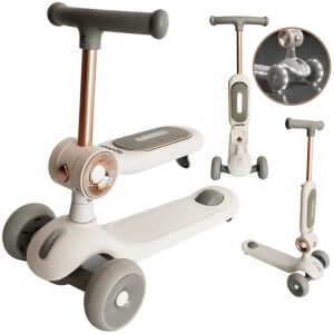 Pepita Glowy 2w1 Muzyczna hulajnoga dla dzieci z siedziskiem i oświetleniem LED #biały