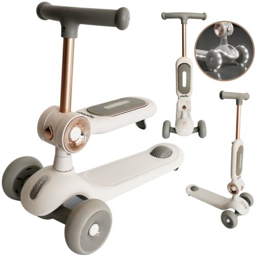 Pepita Glowy 2w1 Muzyczna hulajnoga dla dzieci z siedziskiem i oświetleniem LED #biały