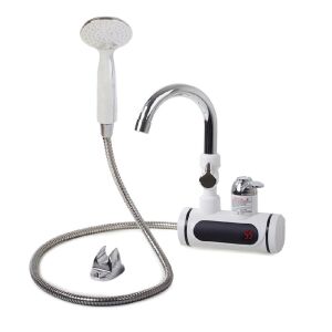 Elektromos vízmelegítő csap LCD kijelzővel, zuhanyfejjel és tömlővel, fehér - Nonbrand Csaptelep