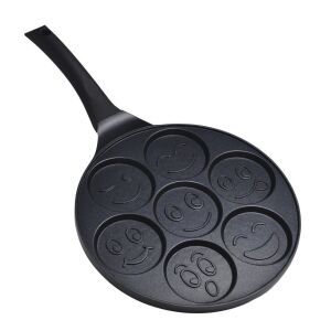 Fekete tapadásmentes palacsintasütő serpenyő 7 mosolygós formával, tökéletes szórakoztató és finom palacsinták készítéséhez - Palacsintasütő