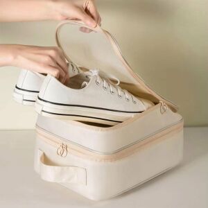 Cipőszervező, 2 rekeszes, pamut, 22x15x30cm, fekete/zöld/bézs - Fekete 120428565 - Bőrönd kiegészítő