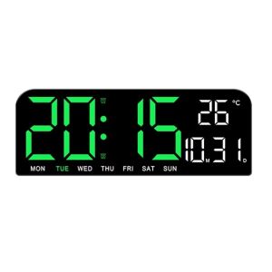 Digitálne nástenné hodiny, s nastaviteľným LED osvetlením, budíkom, vlhkosťou, teplotou, teplotou, stopkami, 9x3x24 cm, čierno-zelené 120428733