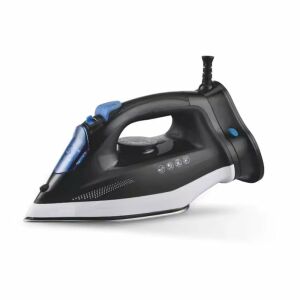 Călcător fără fir Luxis, negru și alb, cu accente albastre, vedere din unghi - Aparate de abur manual