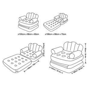 Felfújható napozóágy, 2 az 1-ben, PVC, 100x98x90 cm, barna/kék, Barna