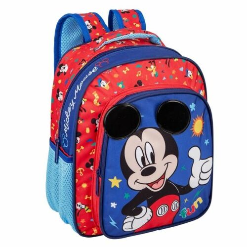 Mickey egér óvodai hátizsák 3D fülekkel, piros és kék, vidám mintával