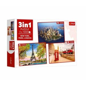 Puzzle Trefl 3 w 1, 3 x 1000 elementów, Nowy Jork, Paryż, Londyn - Puzzle