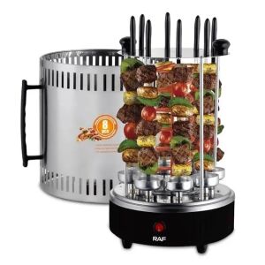 RAF R8619 Multifunkcionális elektromos grill, 1200 W, 8 nyárshoz, acél, 24 x 24 x 40 cm, fekete-ezüst