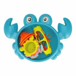 Rák alakú fürdőjáték, 5 másik játékkal, 3 éves kortól, műanyag, 21x30x5 cm, kék-rózsaszín, Rózsaszín, 21x30x5 cm, kék/rózsaszín, Rózsaszín