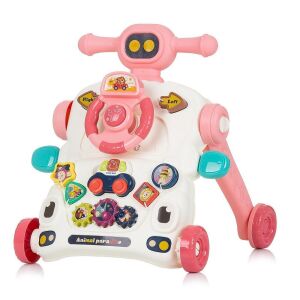 Ru00f3u017cowy 3w1 Baby Walker, Stu00f3lik do Zabawy i Zabawka do Pchania ze u015awiatu0142ami i Du017cwiu0119kami, Animal Paradise - Bébikomp