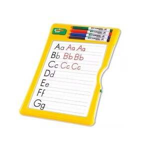 Žltá tabuľa na učenie a kreslenie pre deti, so 4 farebnými fixkami, 8 listami brúsneho papiera a špongiou, ideálna na učenie sa písmen a kreslenie - Tabule na kreslenie, písanie