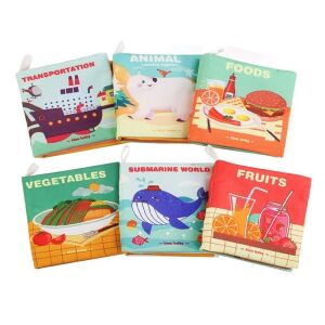 6 darabos oktatókönyv készlet, érzékszervi, textil, 3 hónapos kortól, 12x10x2 cm, többszínű, babáknak 120430719 - Babakönyv