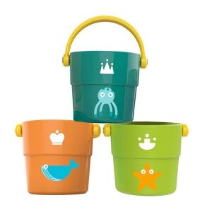 3 kolorowe, składane wiaderka, wzory z morskimi zwierzętami, do zabawy w piasku lub wodzie, odpowiednie dla dzieci od 1 roku życia - Gry i sprzęt na świeżym powietrzu