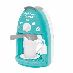 Játék kávéfőző, 3 éves kortól, hangokkal, fényekkel és csészével, műanyag, 22 cm magas, türkizkék színű