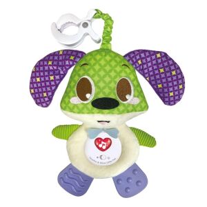 Zelený a fialový plyšový pes s bielou mašľou, hudobná hračka pre bábätká, Soother & Glow Little Pal - Interaktívne plyšáky