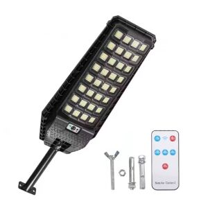 Napelemes utcai lámpa 640 LED-del, 1600W, 6000mAh akkumulátorral, távirányítóval, 74cm, fekete - Nonbrand Napelemes lámpa